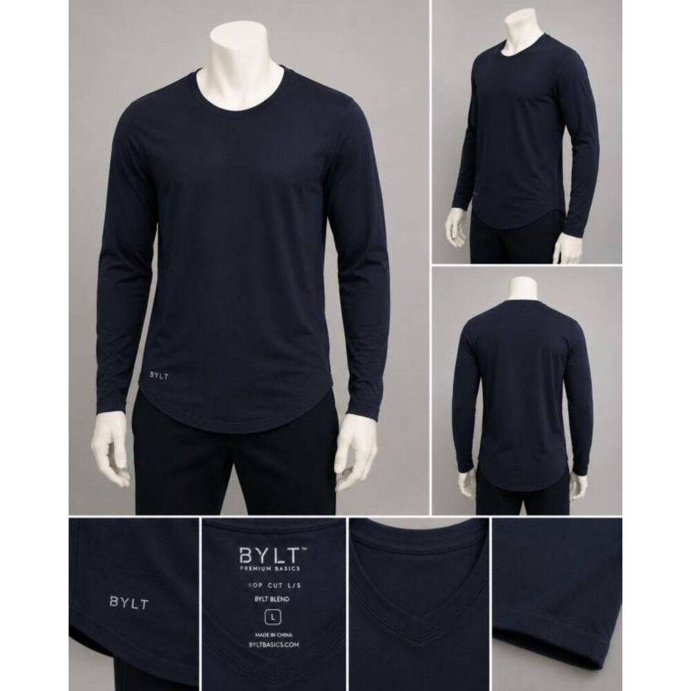 BYLT Premium Basics Men's Drop Cut L/S Navy Long Sleeve Shirt Size L